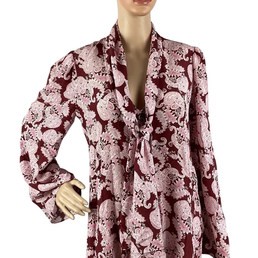 Equipment Femme Julianne 100% Silk Paisley Midi Dress Size S Burgundy Pink - Picture 2 of 8